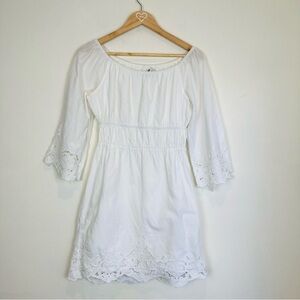 Miguelina white cotton lace inset mini dress. Size Small.